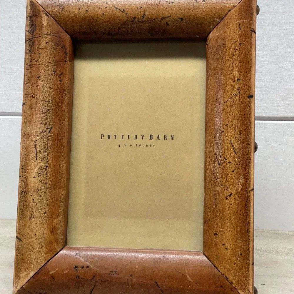 Pottery Barn Distressed Leather Nailhead Picture Frame Set 4x6 and Large Tan
